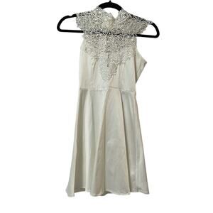 Solemio White Lace Open Back Skater Dress Womens XS Mini Sleeveless Bridal